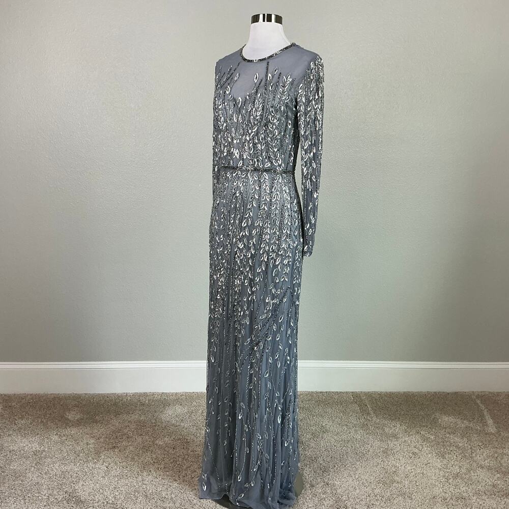 Mac Duggal 5461 Sequined Long Sleeve Column Evening Gown Silver Size 10 Dress - Picture 5 of 12